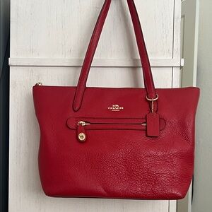 Coach Red Leather Tote with Gold Hardware